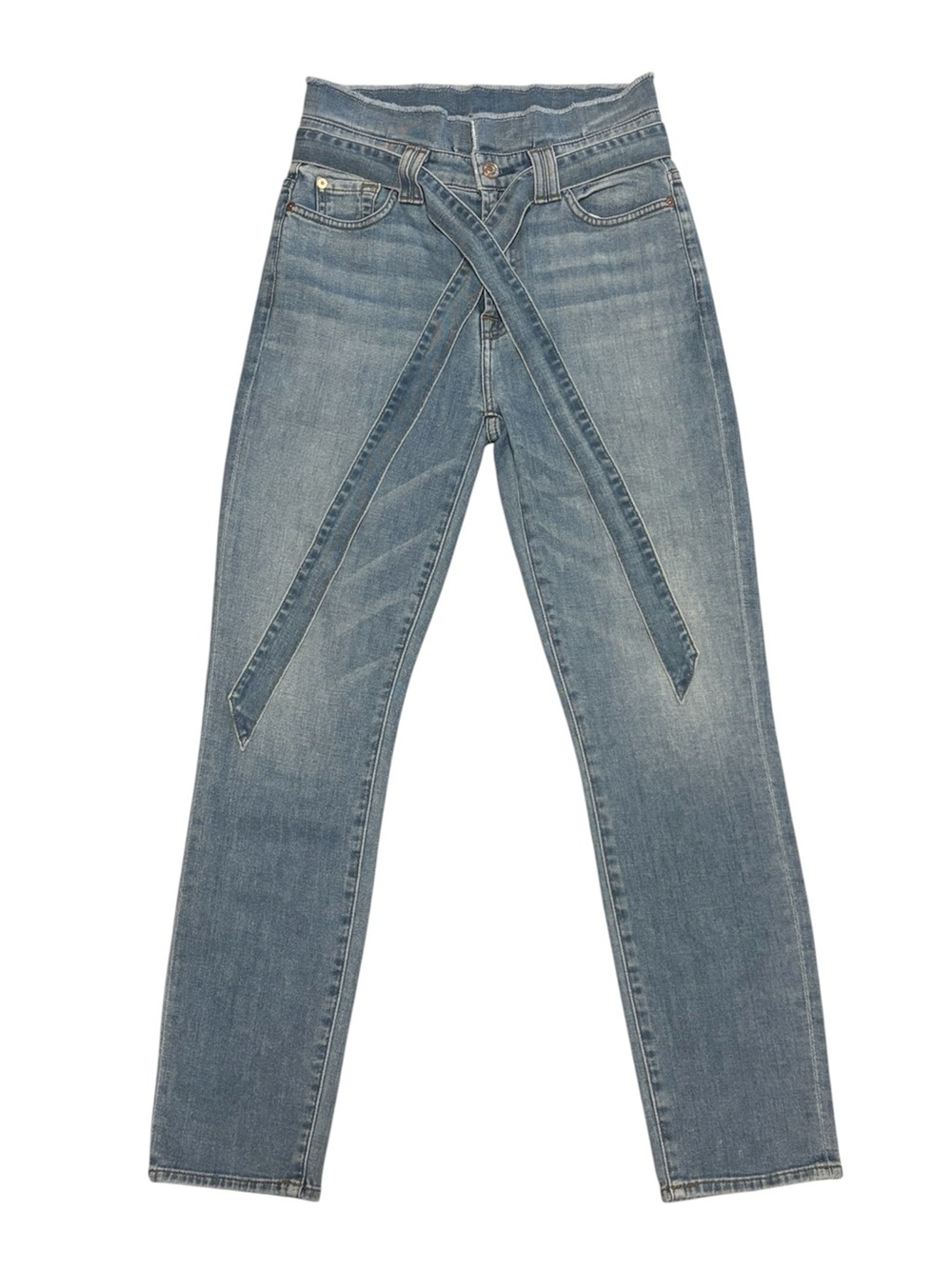 7 For All Mankind Light Blue Straight-Leg Tie-Waist Jeans